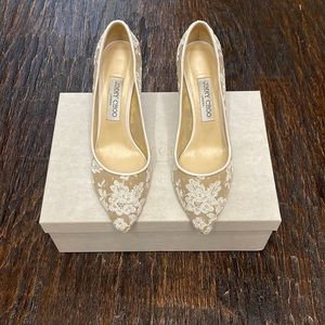 Jimmy Choo Romy 85 White Lace Heels